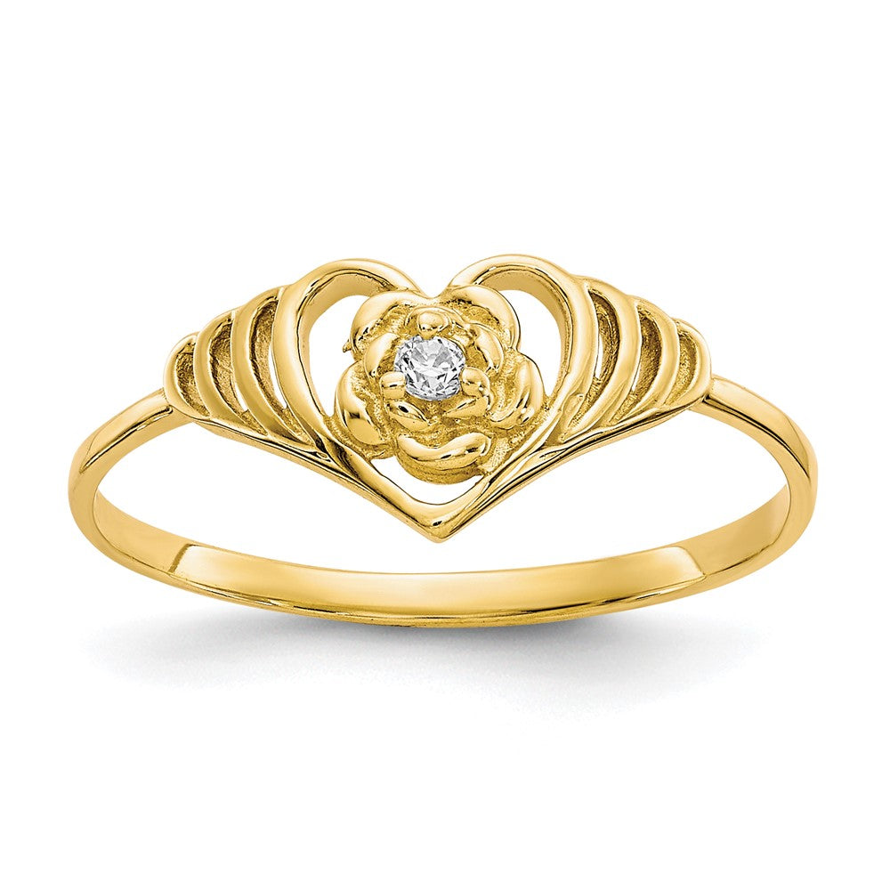 10k CZ Heart Ring, Size 6, 1.07 g