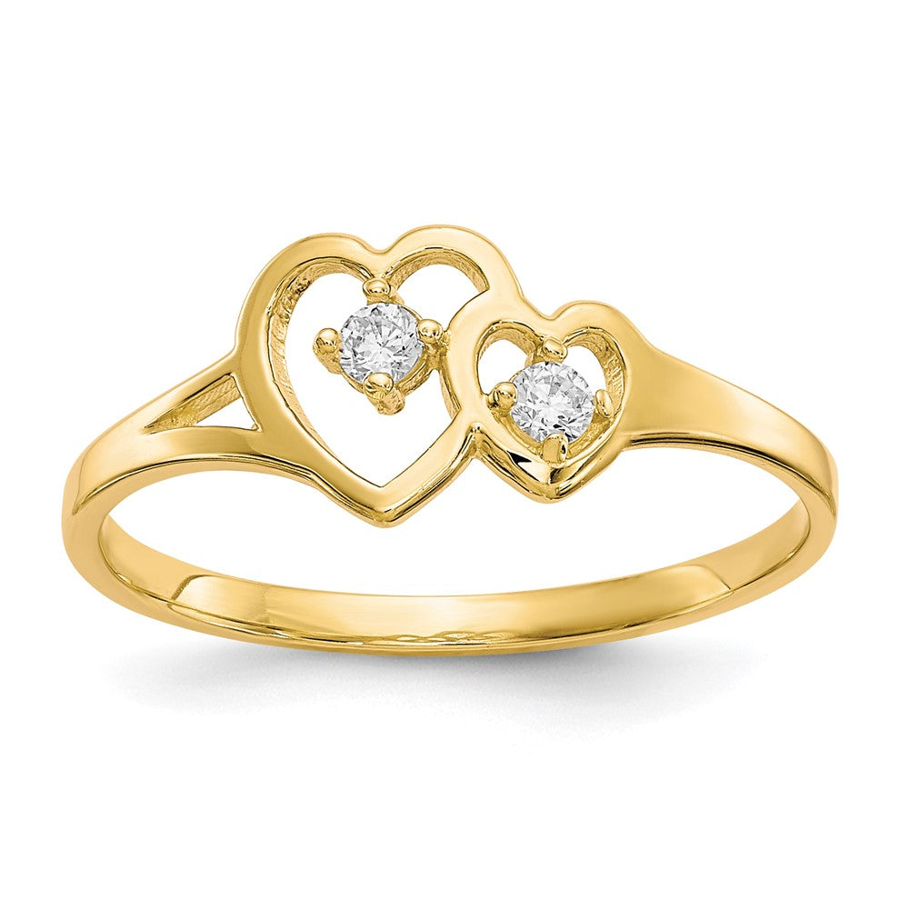 10k Double Heart CZ Ring, Size 6, 1.23 g