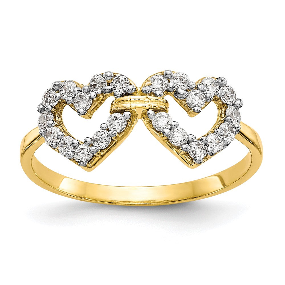10k Double Heart CZ Ring, Size 6, 1.5 g