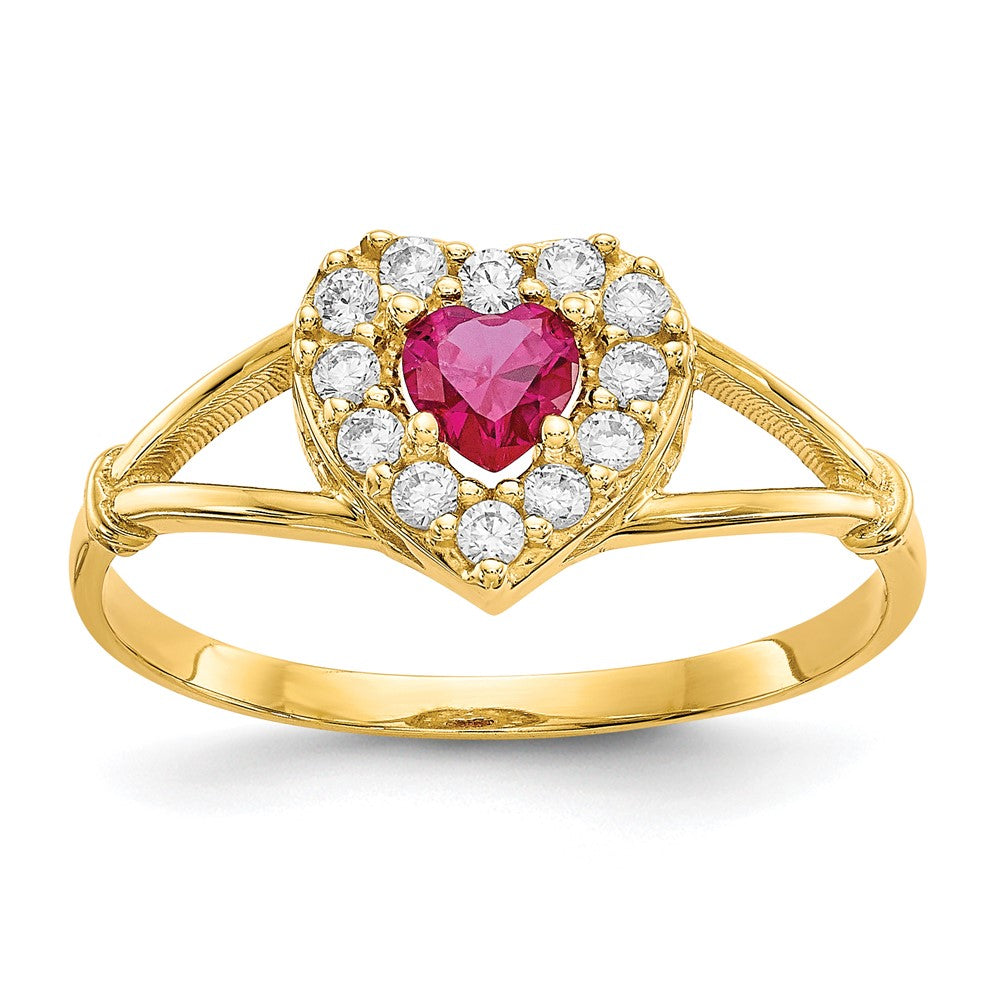 10K Red and White CZ Heart Halo Ring, Size 8