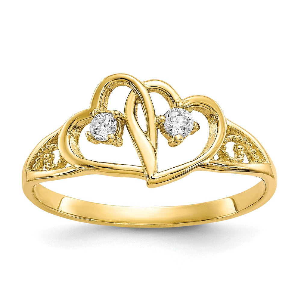 10k Double Heart CZ Ring, Size 7, 1.4 g