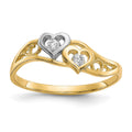 10K and White Rhodium Double Heart CZ Ring, Size 6, 1.59 g