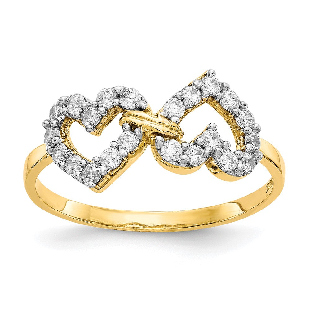 10k Double Heart CZ Ring, Size 6, 1.41 g