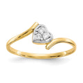 10K and White Rhodium CZ Bypass Heart Ring, Size 7