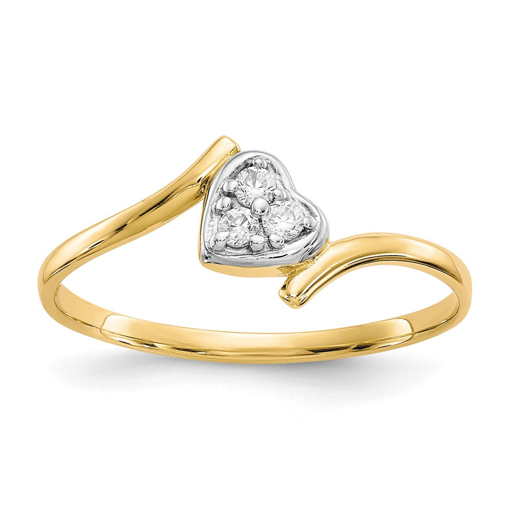 10K and White Rhodium CZ Bypass Heart Ring, Size 7