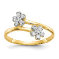 10k Double Flower CZ Bypass Ring, Size 6