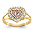 10k Two-tone with White Rhodium 15 Heart CZ Halo Ring, Size 6