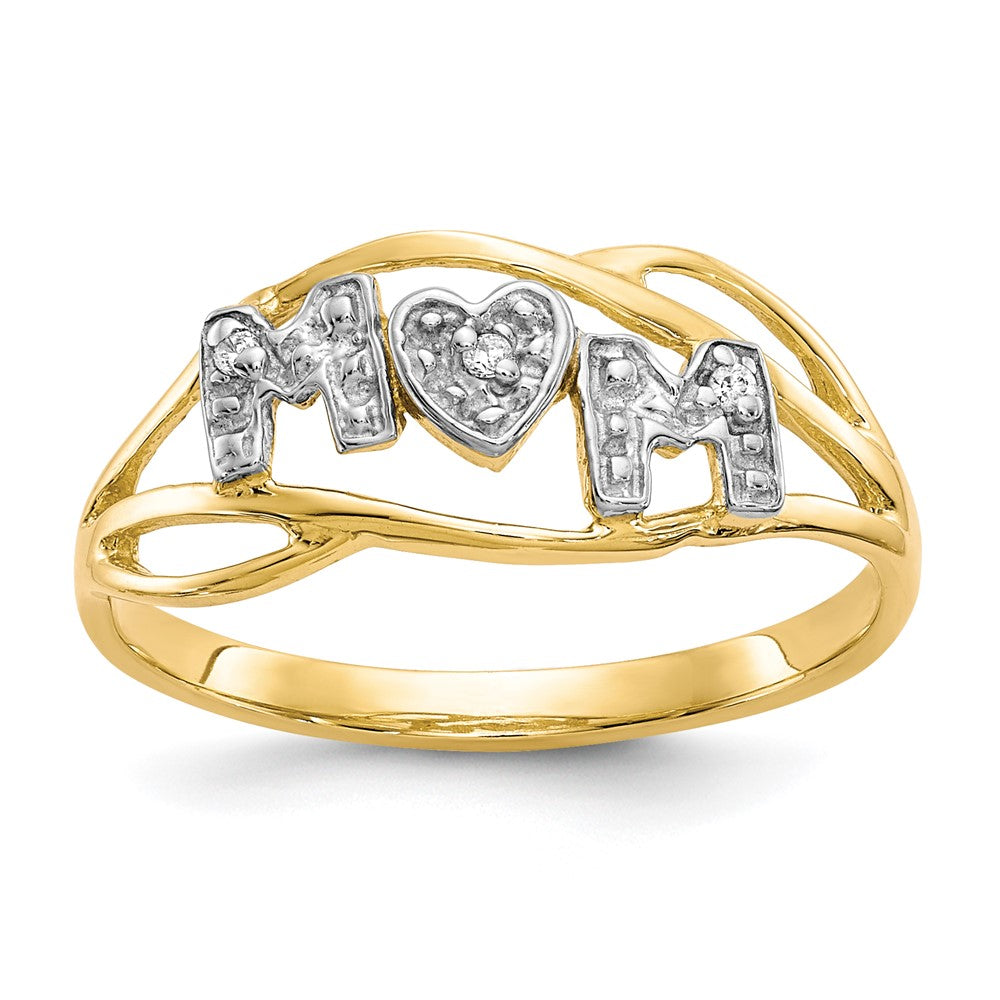 10K and White Rhodium MOM CZ Ring, Size 7