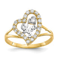 10K and White Rhodium I Heart YOU  CZ Heart Ring, Size 6