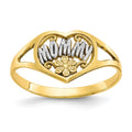 10K and White Rhodium MOMMY with Flower Heart Ring, Size 7