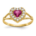 10K Red and White CZ Heart Halo Ring, Size 7