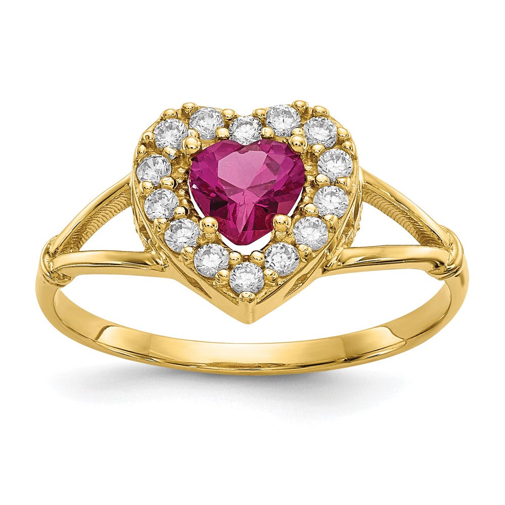 10K Red and White CZ Heart Halo Ring, Size 7