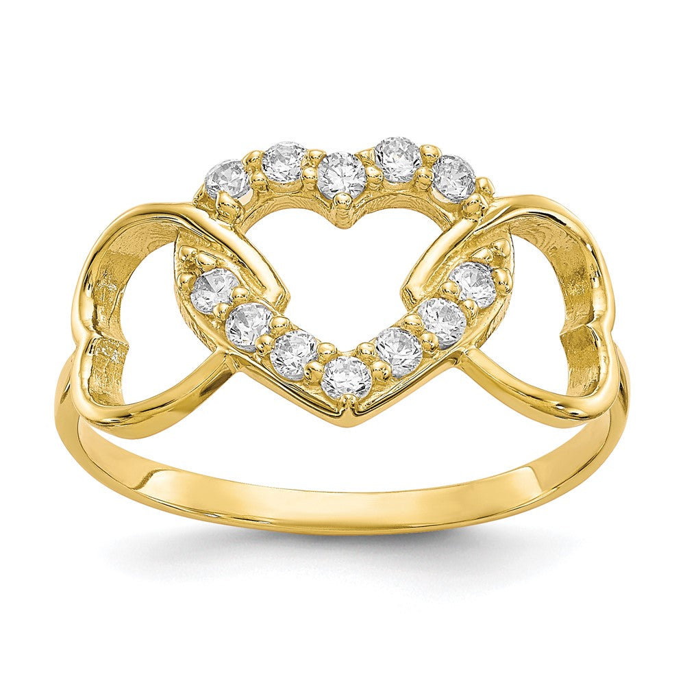 10k CZ Three Heart Ring, Size 7.5