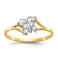 10K and White Rhodium CZ Butterfly Ring, Size 6