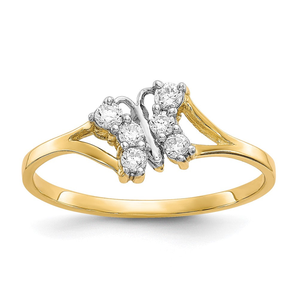 10K and White Rhodium CZ Butterfly Ring, Size 6