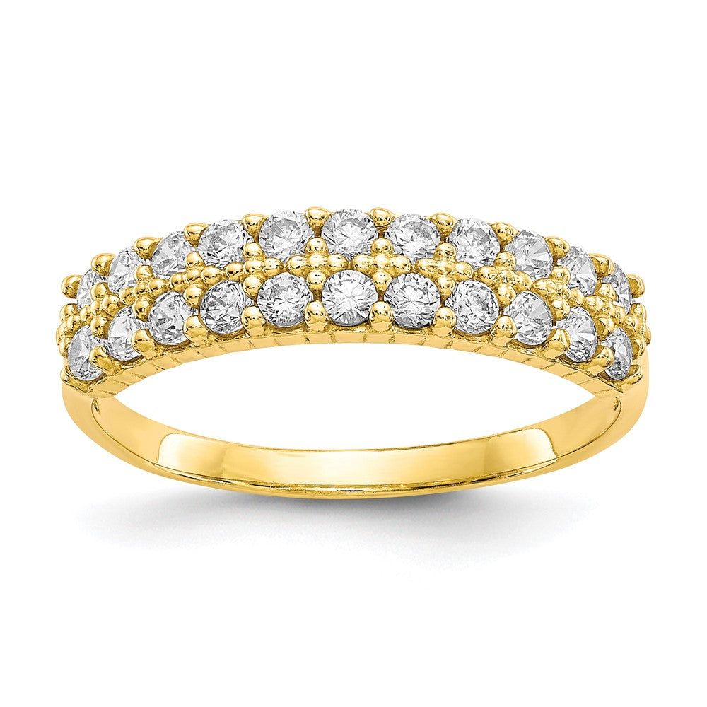 10k Fancy 2-Row Clear CZ Ring, Size 7