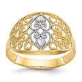 10K and White Rhodium Filigree Heart Ring, Size 6