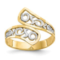 10k and White Rhodium Filigree Bypass Ring, Size 6