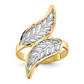 10K and White Rhodium Diamond-Cut Filigree Leaves Bypass Ring, Size 6