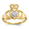 10k and White Rhodium Ladies Claddagh Ring, Size 6