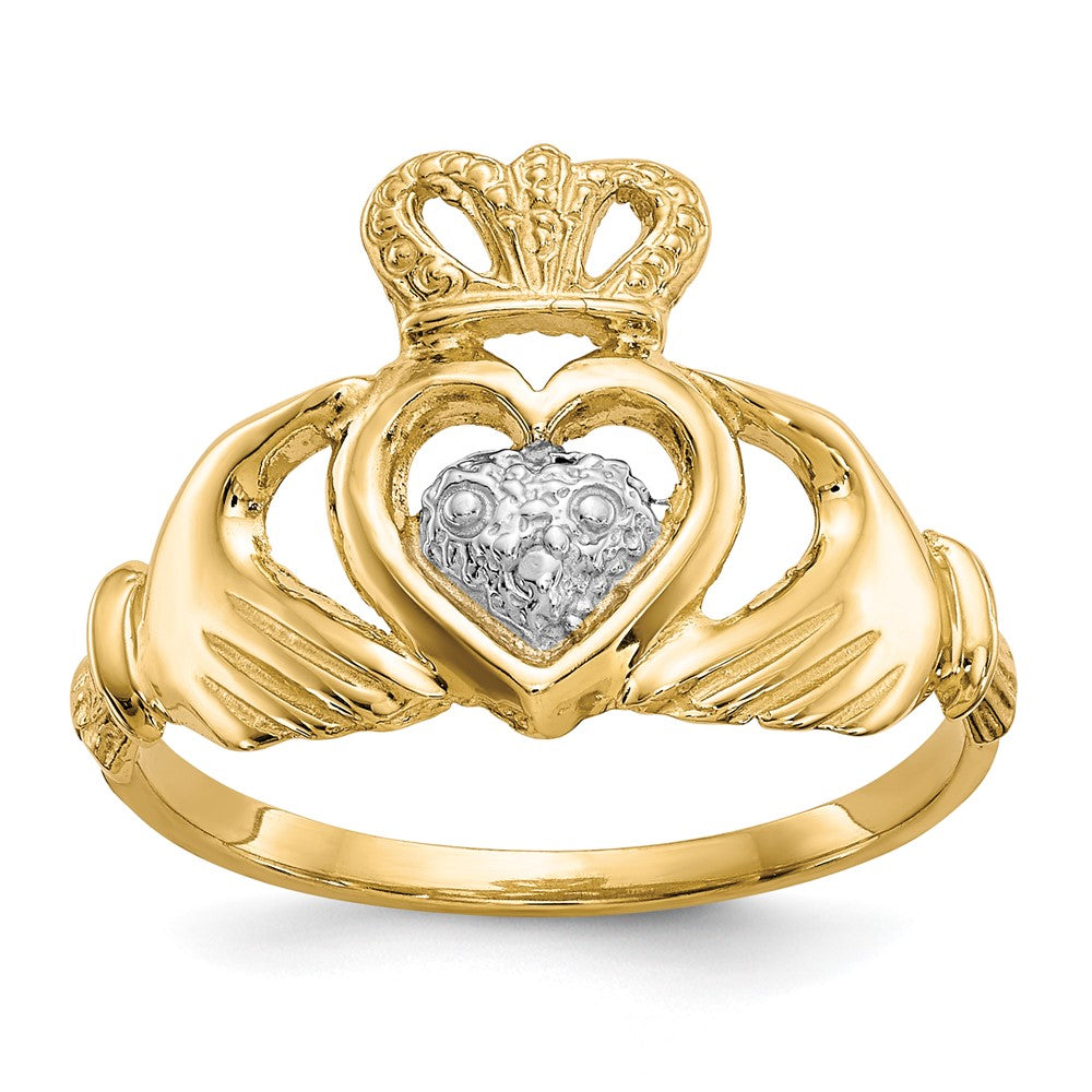 10k and White Rhodium Ladies Claddagh Ring, Size 6