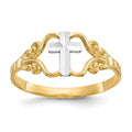 10k and White Rhodium Polished Cross Ring, Size 6