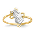 10k and White Rhodium Praying Hands CZ with Cross Ring, Size 6