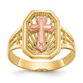 10k Two-tone Filigree Cross Ring, Size 6