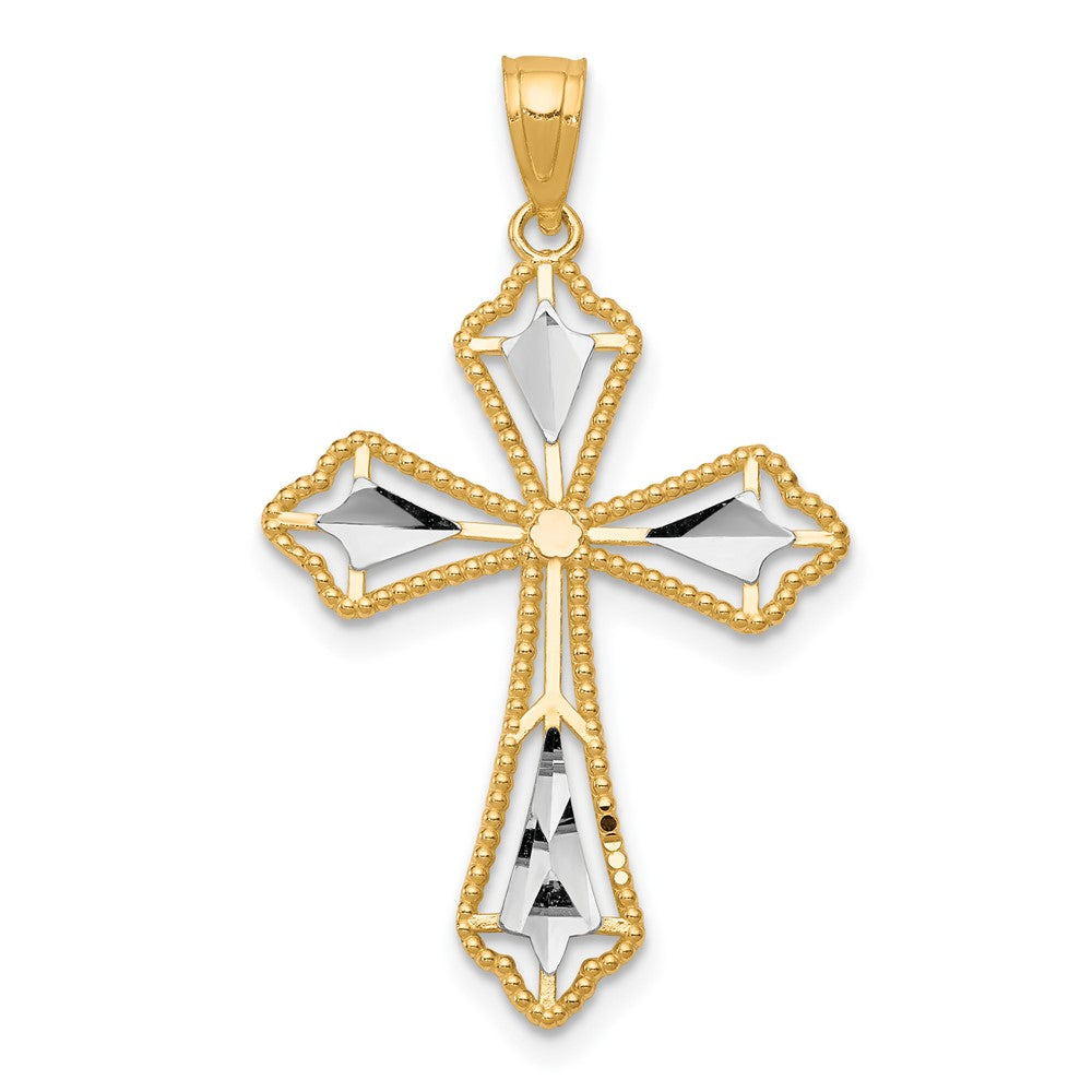 10K and White Rhodium Diamond-Cut Cross Pendant, 31 x 21 mm
