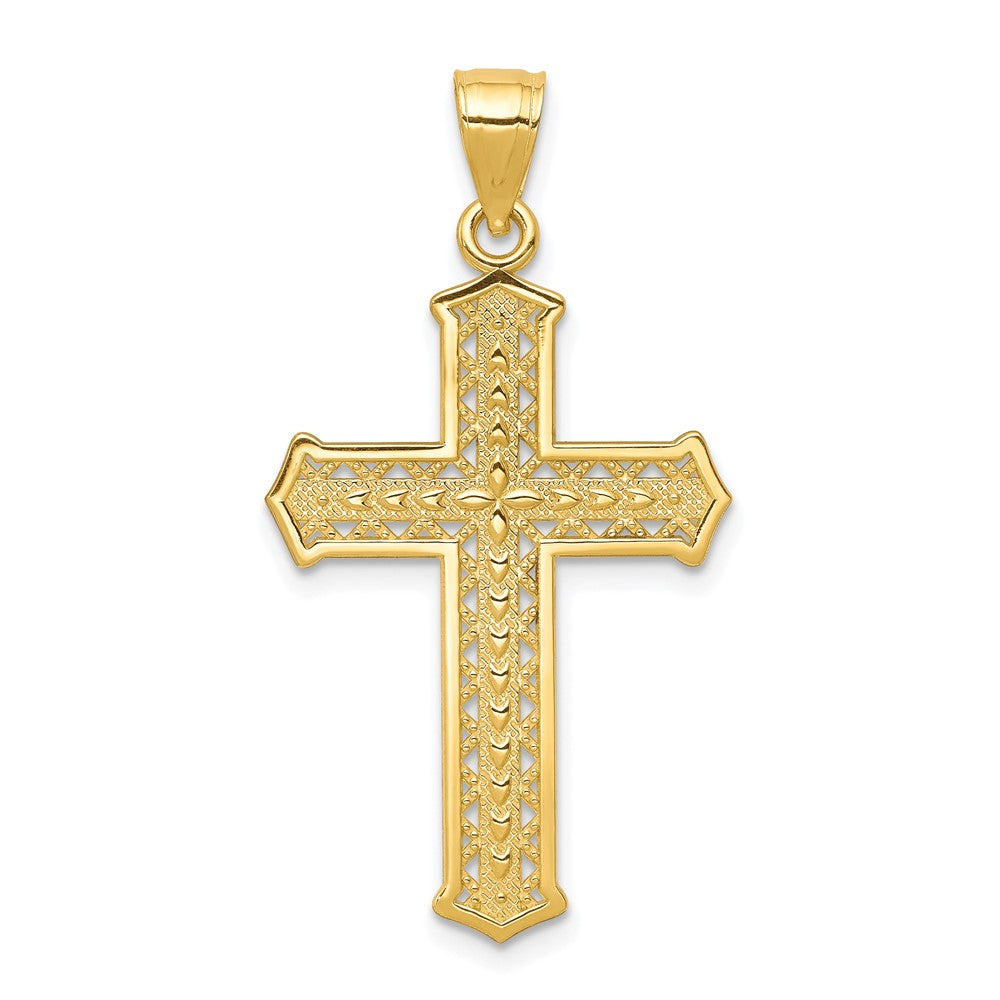 10k Textured Cross Pendant, 35 x 19 mm