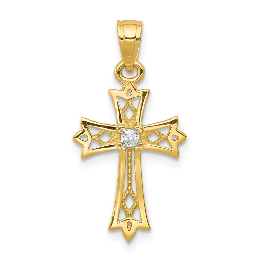 10k CZ Cross Pendant, 23 x 13 mm