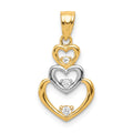 10K and White Rhodium CZ 3-Heart Pendant