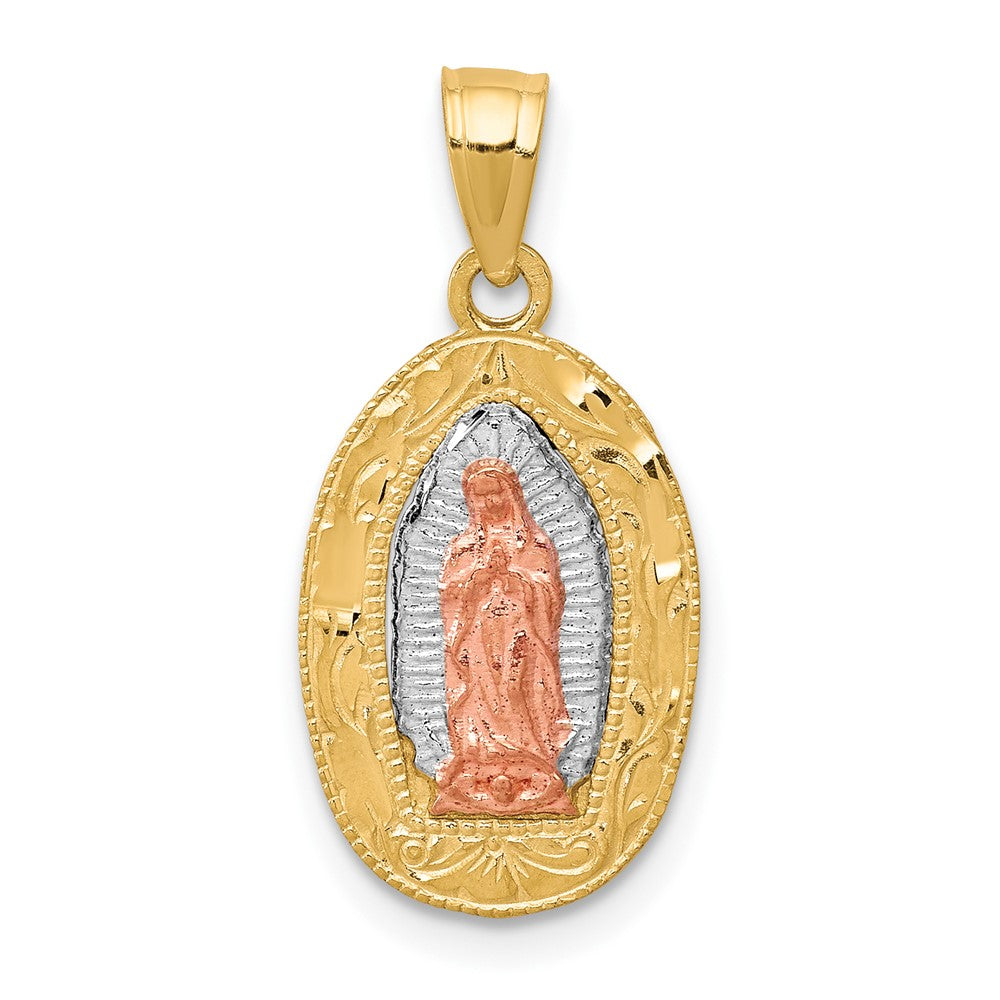 10K Two-Tone and White Rhodium Oval Our Lady Of Guadalupe Pendant, 22.09 mm