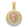 10K Two-Tone and White Rhodium CZ Round Our Lady Of Guadalupe Pendant, 20.9 mm
