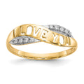 10K and White Rhodium CZ I LOVE YOU Ring, Size 6