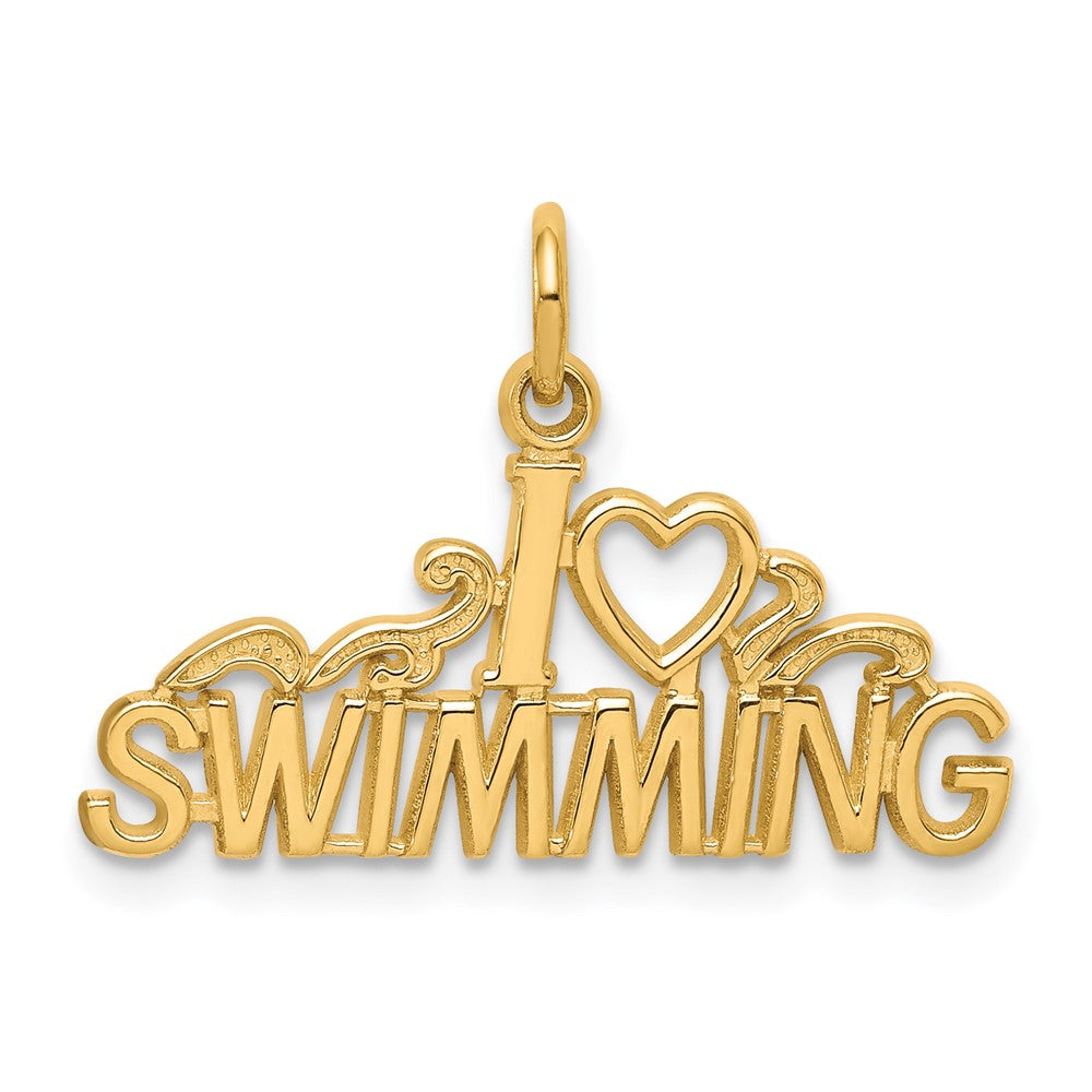 10k I Heart SWIMMING Charm, 18 x 23 mm