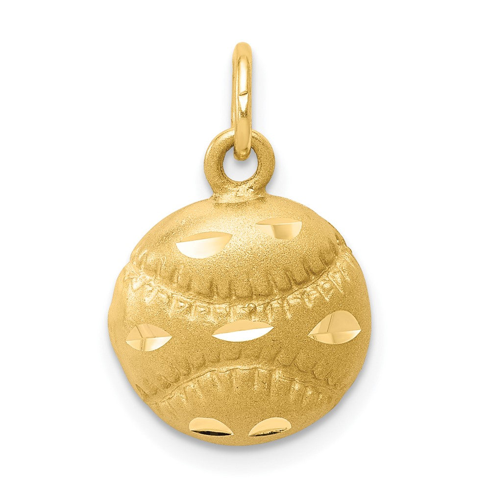 10K Satin Diamond-cut Baseball Charm, 20 x 11 mm