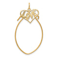 10K Polished Filigree LOVE Charm Holder, 39 x 25 mm