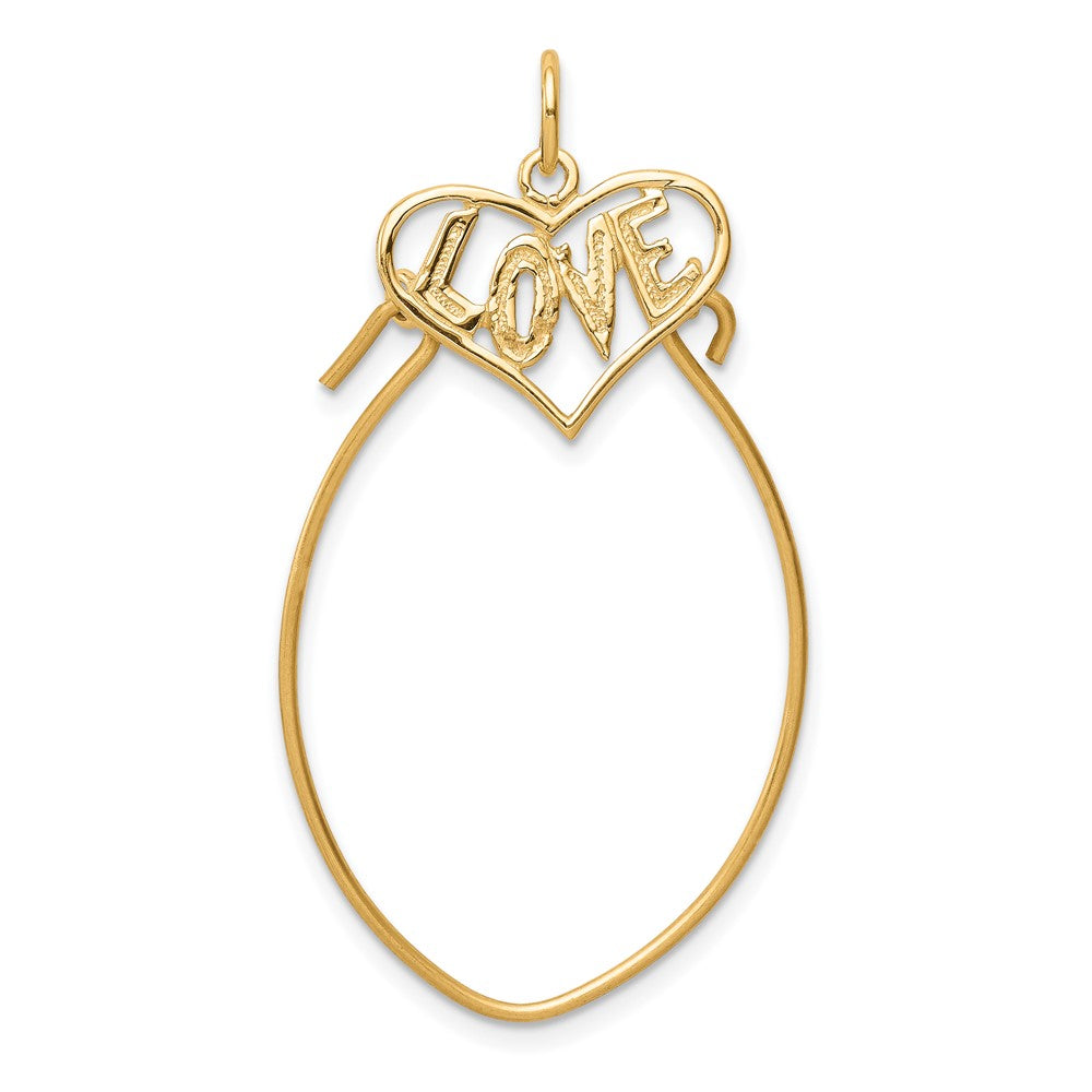 10K Polished Filigree LOVE Charm Holder, 39 x 25 mm