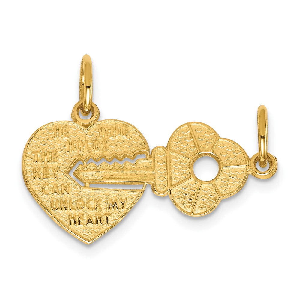 10K HE WHO HOLDS THE KEY. Heart and Key 2-Piece Break-apart Charm, 18 x 22 mm