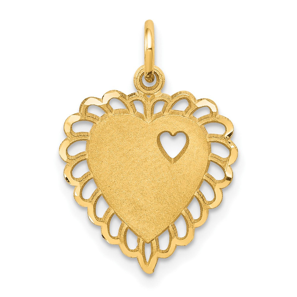 10k Scalloped Border with Tiny Heart Cut-out Heart Charm, 22 x 15 mm