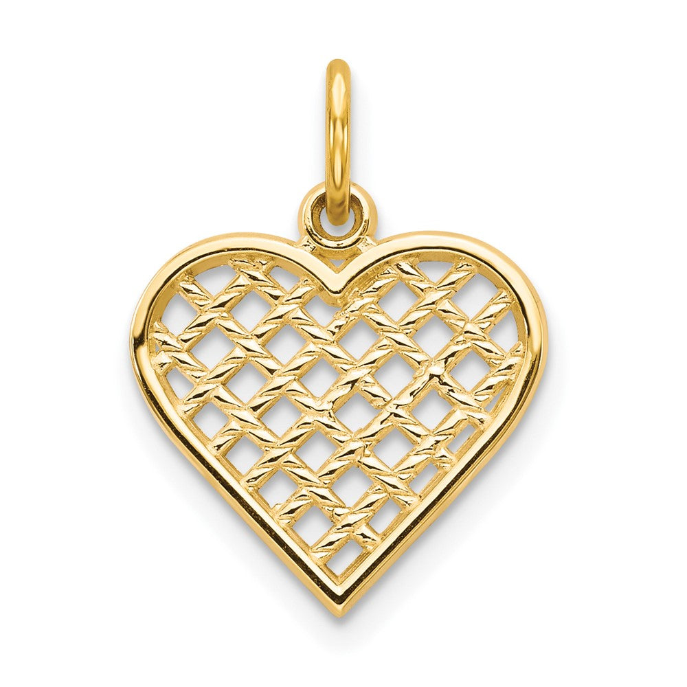 10k Basketweave Heart Charm, 20 x 12 mm