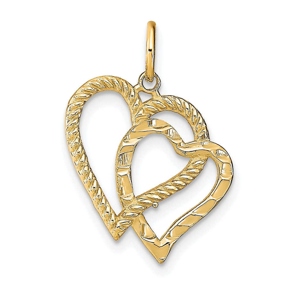10k Double Heart Charm, 22 x 17 mm