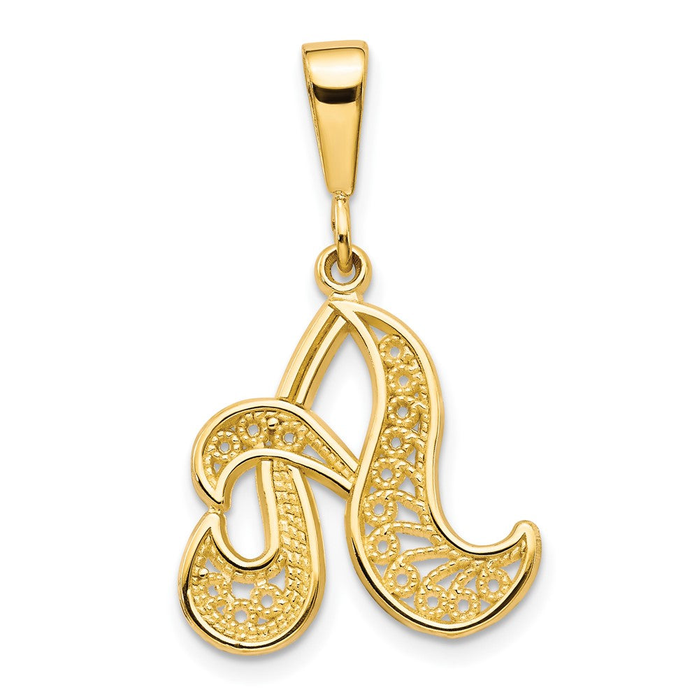 10k Large Filigree Initial A Pendant, 25 x 16 mm