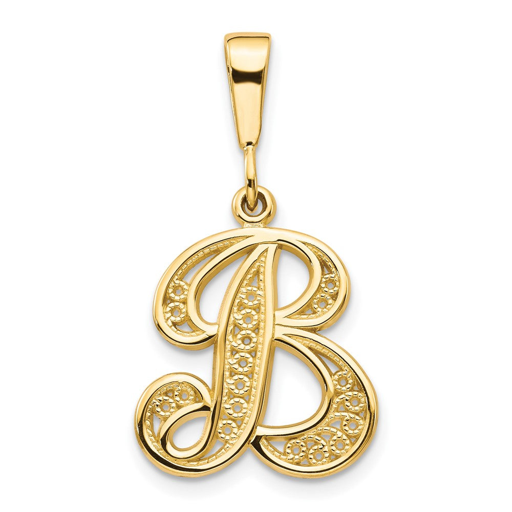 10k Large Filigree Initial B Pendant, 25 x 16 mm