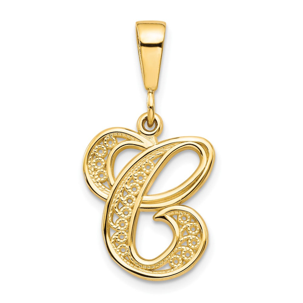 10k Large Filigree Initial C Pendant, 25 x 16 mm