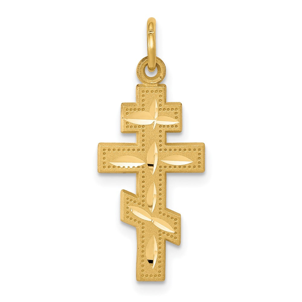10k Solid Flat-Backed Eastern Orthodox Cross Pendant, 28 x 11 mm