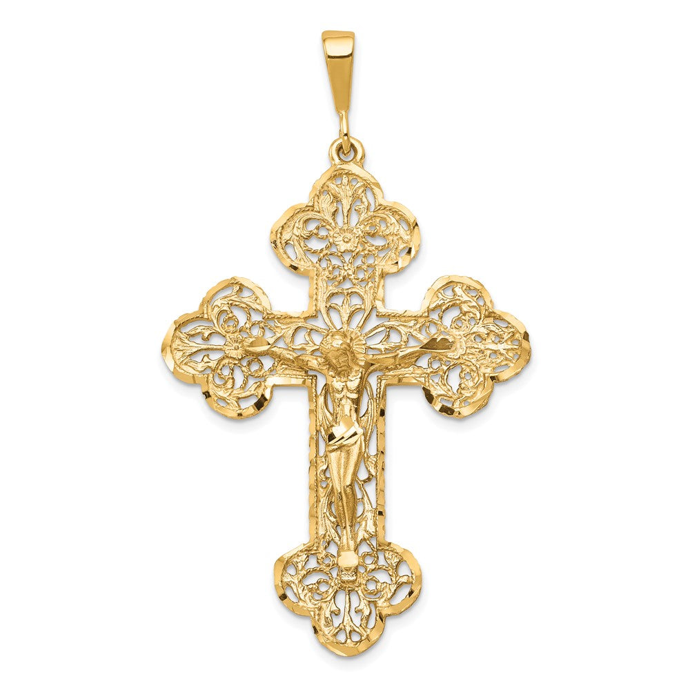10K Large Filigree Budded Crucifix Pendant, 55 x 32 mm
