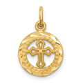 10K Polished Border Eternal Life Small Cross in Circle Pendant, 17 x 11 mm