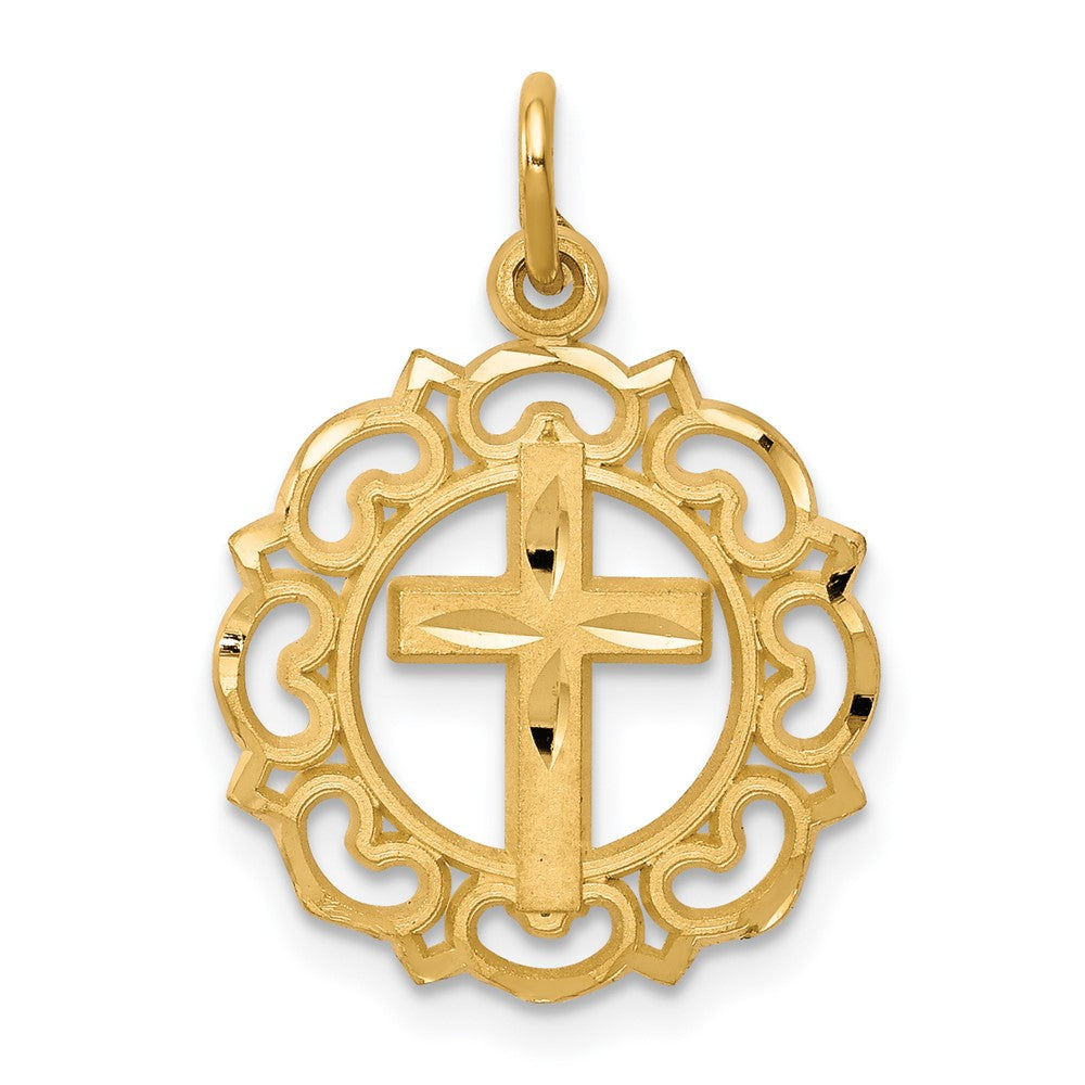10K Eternal Life Cross In Scalloped Frame Charm, 25 x 16 mm